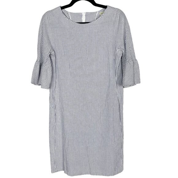 Kim and Proper XXS Blue White Seersucker Striped Short Bell Sleeve Dress Cotton - Picture 1 of 11